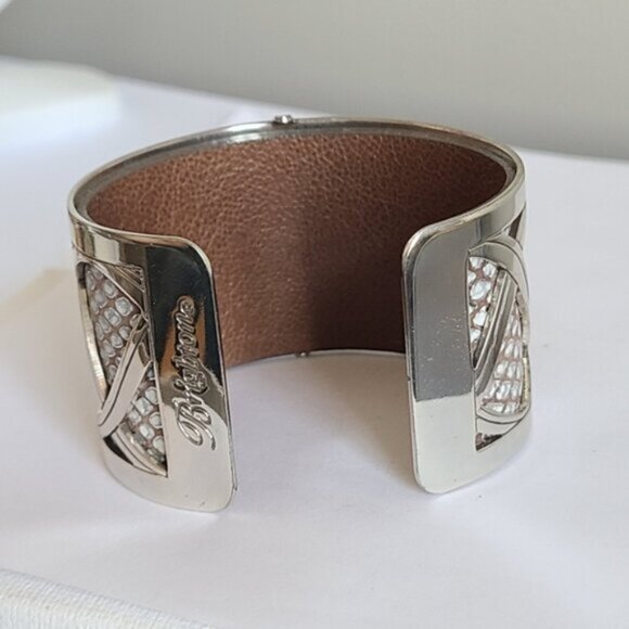 Vintage Brighton Boho Western Wide Chunky Leather Silver Tone Open Cuff Bracelet - Picture 14 of 15